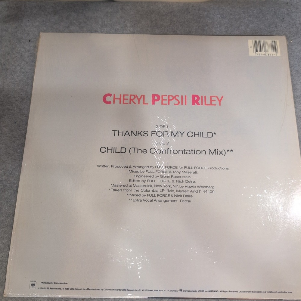 Cheryl Pepsii Riley Thanks For My Child 12" Vinyl Single 1988 Columbia 44 07871 - Picture 2 of 6